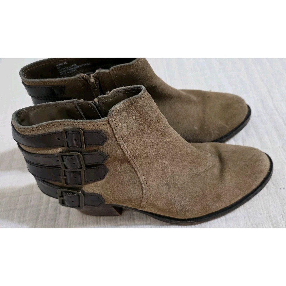 Coach And Four Ivory-ST Taupe Brown Suede Leather Zip Ankle Boots Womens Sz 8